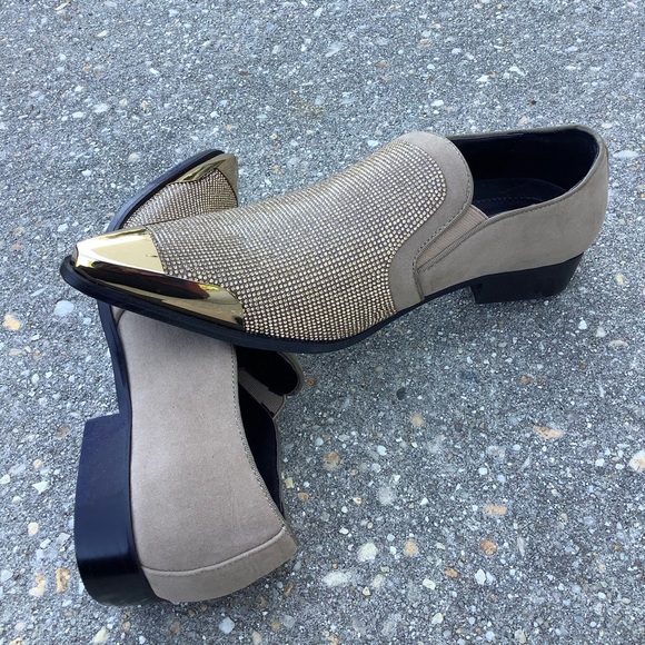 Bolano Mens Tuxedo Slip On Designer Dezzy Taupe Shoes Size 11 Rhinestones - Picture 10 of 10